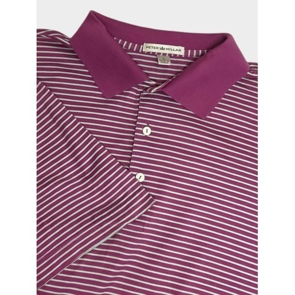 Peter Millar Stripped Purple Plum Golf Polo Shirt Men Large Korea 100% Cotton